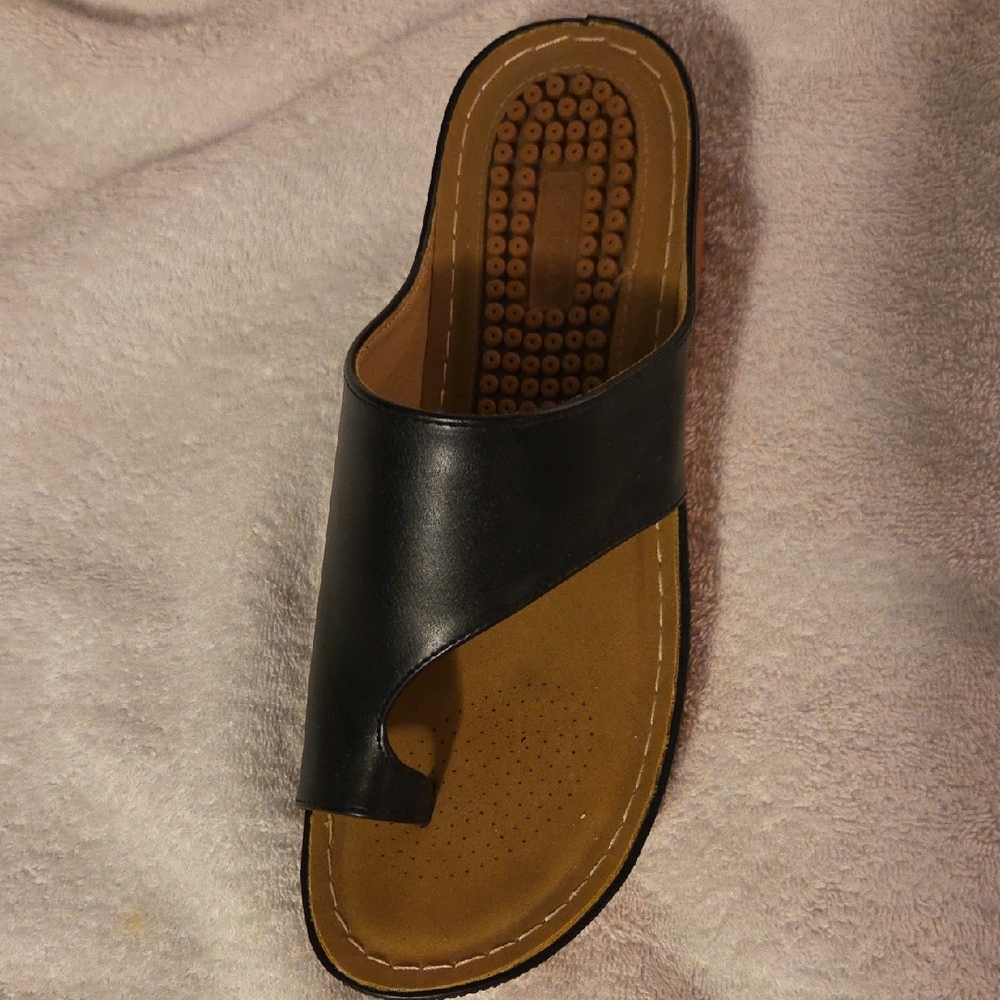 Womens Orthopedic Black Leather Slide Sandals, sz 9 - Picture 2 of 10